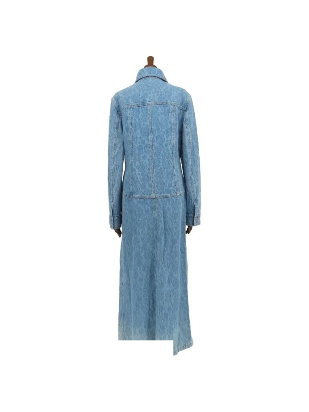 Chanel Denim Coat Blue Cotton Camellia Pattern Lion Button 23P Long Jacket 36